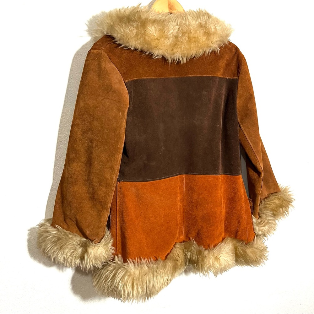 True vintage 70s Penny Lane patchwork suede Jacket Fur Trim coat sz S M as is - Picture 3 of 12
